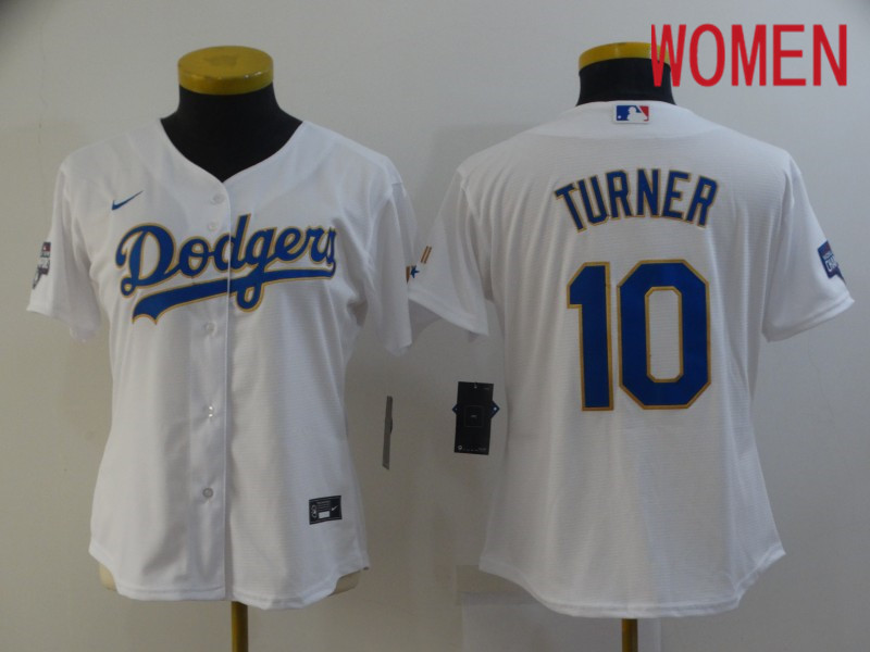 Women Los Angeles Dodgers #10 Turner White Game 2021 Nike MLB Jersey->los angeles dodgers->MLB Jersey